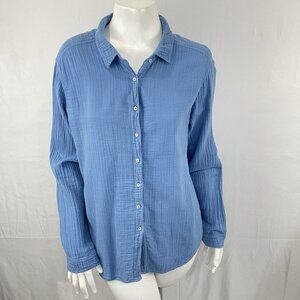 Xirena Women's Long Sleeve Gauze Button Down Shirt Top Size Large in Blue